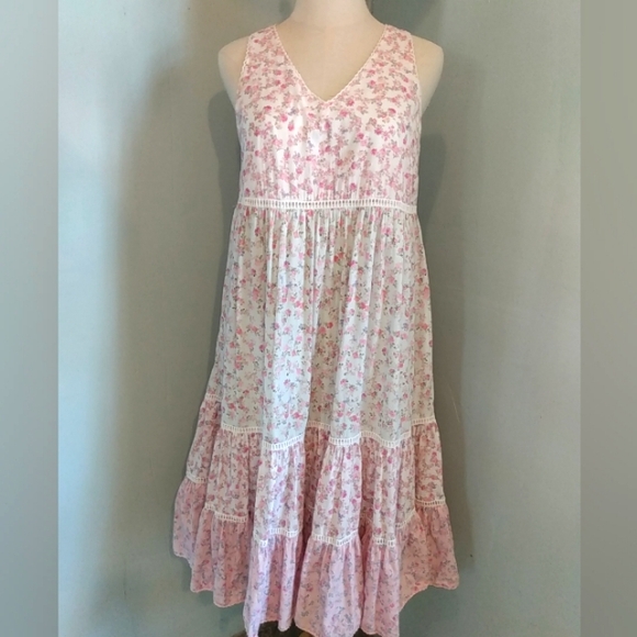 LoveShackFancy CAMILLE Petticoat Tier Floral Chic Dress Pink Patchwork Shabby XS - Picture 1 of 14